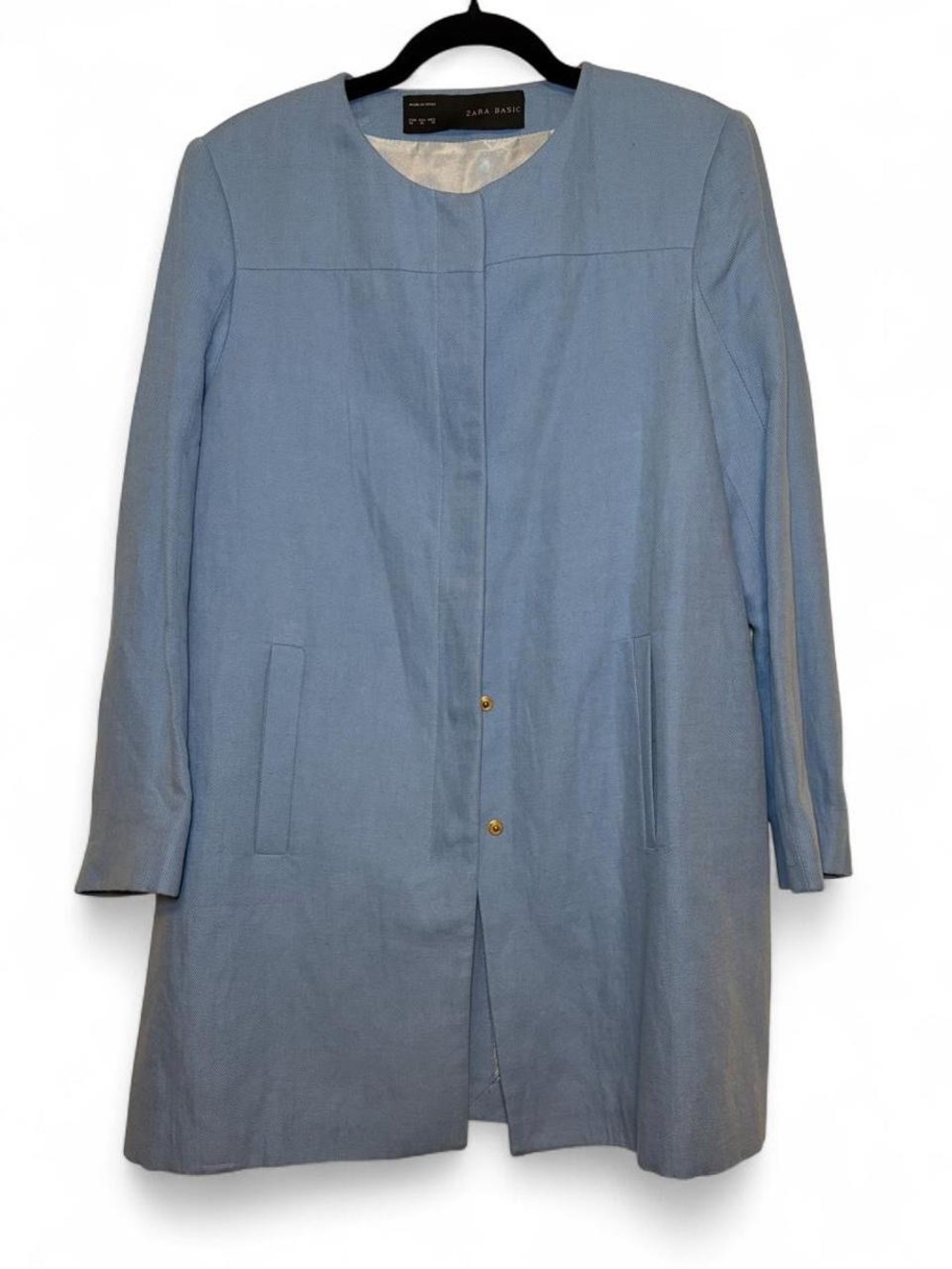 Zara Basic NWT Baby Blue Cotton/Linen Blend Collarless Long Coat